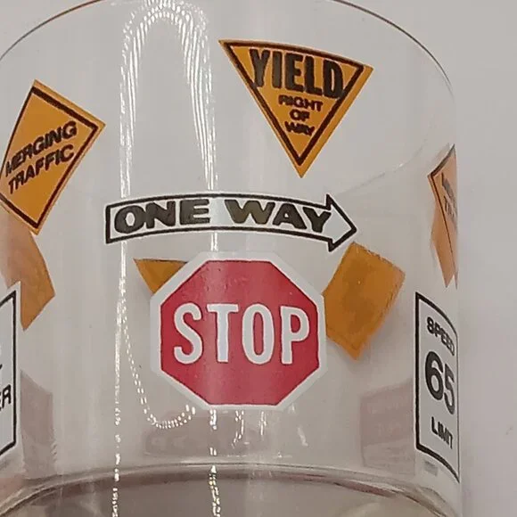 Barware Traffic Roadway Street Signs Drinking GLASSES 8 OZ 3.5" Set of 3 MCM - Picture 4 of 9
